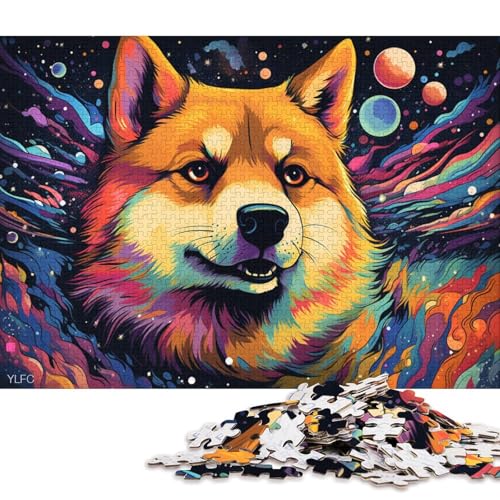 Puzzle 1000 Teile Shiba Inu im Weltraum Puzzles für Erwachsene Holzpuzzles Puzzles für Erwachsene Geschenke 75x50cm/1000pcs von LiJianXXE