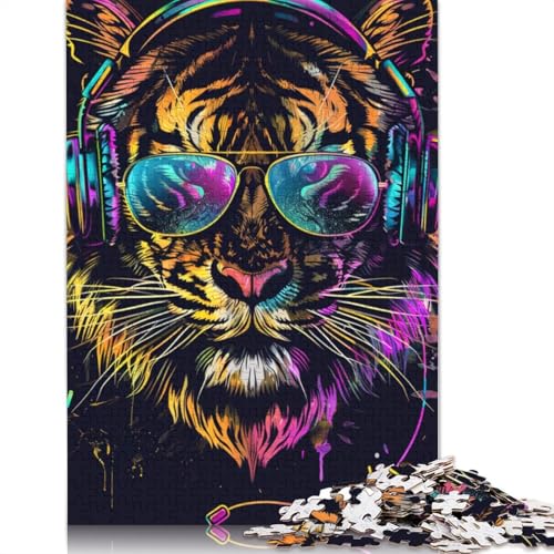 Puzzle 1000 Teile Tiger mit Kopfhörern Puzzle für Erwachsene Kartonpuzzle Interessantes Puzzle zur Stressreduzierung Größe: 38 x 26 cm von LiJianXXE