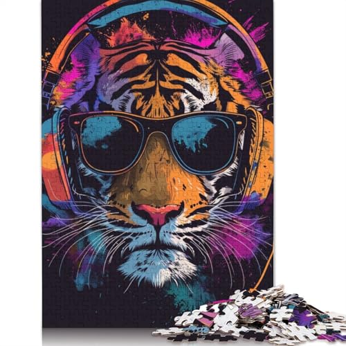 Puzzle 1000 Teile Tiger mit Kopfhörern Puzzle für Kinder Kartonpuzzle Lernspiele für Erwachsene und Kinder Größe: 38x26cm von LiJianXXE