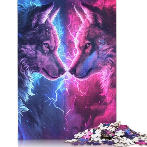 Puzzle 1000 Teile Zwei Wölfe in Farbe, Puzzle für Kinder, Papppuzzle, tolles Geschenk für Erwachsene, Größe: 38 x 26 cm von LiJianXXE