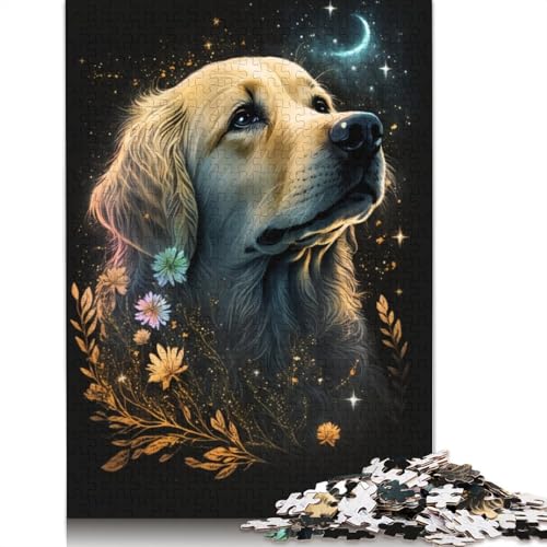 Puzzle 1000 Teile für Erwachsene, Golden Retriever-Blumenpuzzle, Holzpuzzle, tolles Geschenk für Erwachsene, Größe: 75 x 50 cm von LiJianXXE