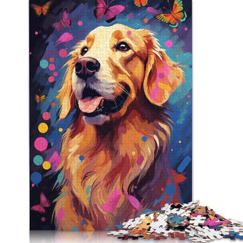 Puzzle 1000 Teile für Erwachsene, Golden Retriever-Schmetterling, Puzzle für Erwachsene, Kartonpuzzle, Lernspiel, Herausforderungsspielzeug, 38 x 26 cm von LiJianXXE