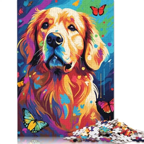 Puzzle 1000 Teile für Erwachsene, Golden Retriever-Schmetterling, Puzzle für Kinder, Holzpuzzle, Spielzeug, Denkspiel, 75 x 50 cm von LiJianXXE