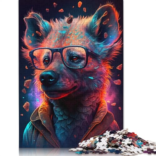 Puzzle 1000 Teile für Erwachsene, Hyänen tragen eine Brille, Puzzle für Erwachsene, Holzpuzzle, Heimdekoration (Größe 75 x 50 cm) von LiJianXXE