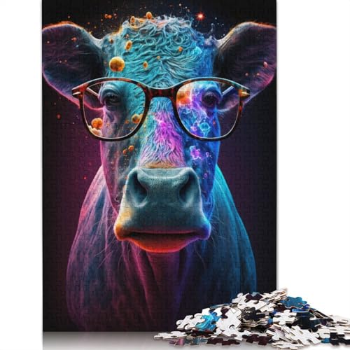 Puzzle 1000 Teile für Erwachsene, Kühe mit Brille, Puzzle für Erwachsene, Holzpuzzle, Lernspiel, Herausforderungsspielzeug (Größe 75 x 50 cm) von LiJianXXE