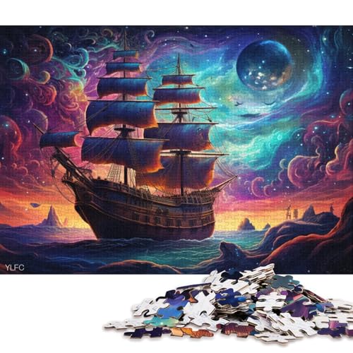 Puzzle 1000 Teile für Erwachsene, Kunst, Piratenschiff-Puzzle für Erwachsene, Holzpuzzle, Lernspiel für Erwachsene und Kinder 75x50cm/1000 Teile von LiJianXXE