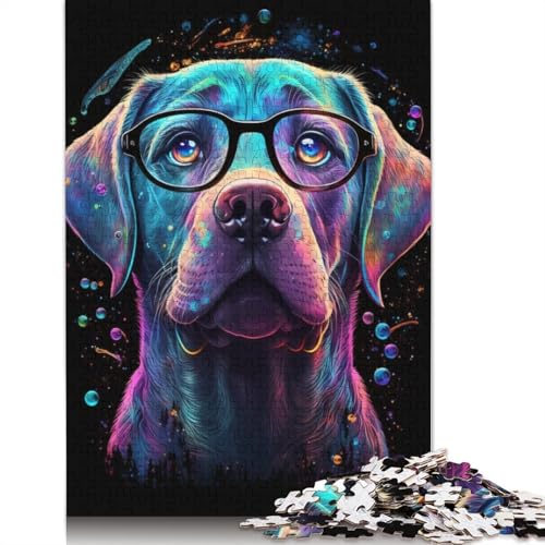 Puzzle 1000 Teile für Erwachsene, Labrador mit Brille, Puzzle für Erwachsene, Holzpuzzle, Puzzle – anspruchsvolles Spiel (Größe 75 x 50 cm) von LiJianXXE