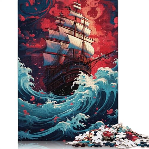 Puzzle 1000 Teile für Erwachsene, Schiff segelt auf Welle, Puzzle für Kinder, Papppuzzle, tolles Geschenk für Erwachsene, Größe: 38 x 26 cm von LiJianXXE