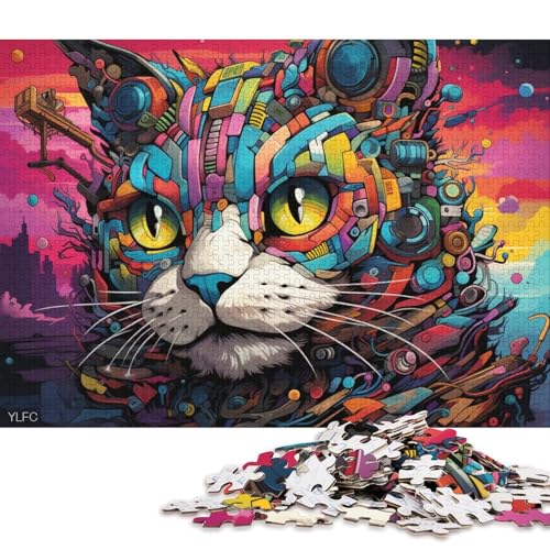 Puzzle 1000 Teile für Erwachsene, Tier, Katze, Roboter, Puzzle für Erwachsene, Holzpuzzle, Puzzle für Erwachsene, Lernspiel, Herausforderungsspielzeug 75x50cm/1000 Teile von LiJianXXE