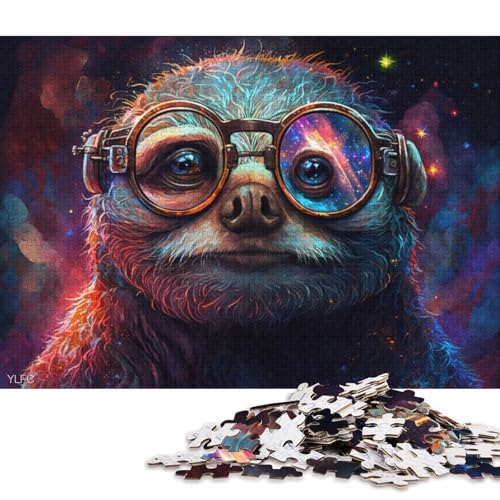 Puzzle 1000 Teile für Erwachsene, buntes Faultier mit Brille, Puzzles für Erwachsene, Holzpuzzle, Heimdekoration (Größe 75 * 50 cm) von LiJianXXE