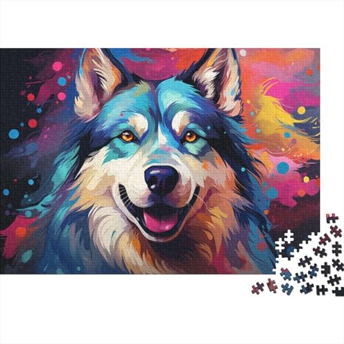 Puzzle 1000 Teile für Erwachsene, farbenfrohes Kunst-Husky-Gemälde, Puzzle für Erwachsene, Holzpuzzle, Lernspiel, Herausforderungsspielzeug, 50 x 75 cm von LiJianXXE