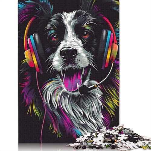 Puzzle 1000 Teile für Erwachsene DJ Neon Border Collie Puzzle für Kinder Papppuzzle Tolles Geschenk für Erwachsene Größe: 38x26cm von LiJianXXE