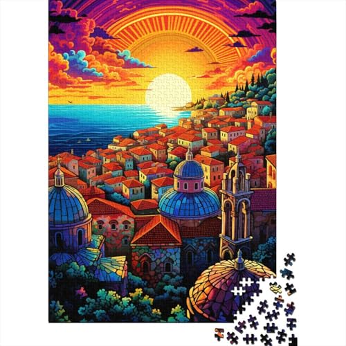 Puzzle 1000 Teile für Erwachsene Dubrovniks farbenfrohes psychedelisches Puzzle für Erwachsene Holzpuzzle Spielzeug Wanddekoration 50x75 cm von LiJianXXE