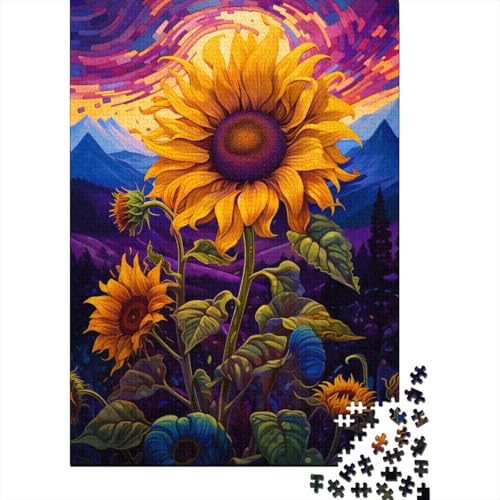 Puzzle 1000 Teile für Erwachsene Sonnenblumen unter Nachtlicht Puzzle für Erwachsene Holzpuzzle Spielzeug Wanddekoration 50x75 cm von LiJianXXE