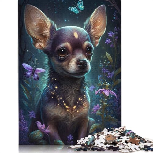 Puzzle 1000 Teile für Erwachsene und Kinder Traum-Chihuahua-Blumen-Puzzle Holzpuzzle für Erwachsene Lustige Puzzlespiele Größe: 75 x 50 cm von LiJianXXE