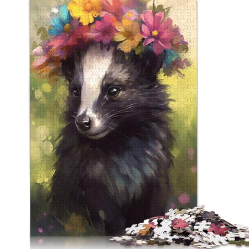 Puzzle Aquarell-Stinktier, 1000-teiliges Puzzle, Holzpuzzle für Erwachsene und Kinder ab 12 Jahren, Weihnachtspuzzle-Geschenke für Frauen, Größe: 75 x 50 cm von LiJianXXE