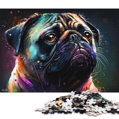 Puzzle Bunter Mops für Erwachsene, 1000-teiliges Holzpuzzle für Erwachsene und Kinder ab 12 Jahren, Kunstwerk, Geschenk (Größe 75 * 50 cm) von LiJianXXE