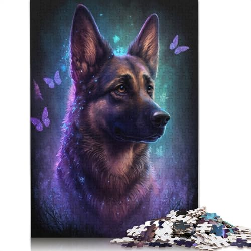 Puzzle Deutscher Schäferhund, Blumen-Galaxie, 1000 Teile, Kartonpuzzle für Erwachsene und Kinder ab 12 Jahren, Lernspiele, Größe: 38 x 26 cm von LiJianXXE