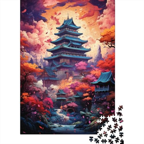 Puzzle Die farbenfrohe Psychedelie des Schlosses Osaka 1000-teiliges Puzzle Holzpuzzle für Erwachsene und Kinder Lernspiel für Erwachsene und Kinder 50 x 75 cm von LiJianXXE