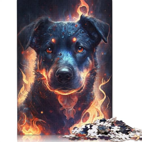 Puzzle Feuertier-Hund, 1000 Teile, Kartonpuzzle für Erwachsene und Kinder ab 12 Jahren, Lernspiele, Größe: 38 x 26 cm von LiJianXXE