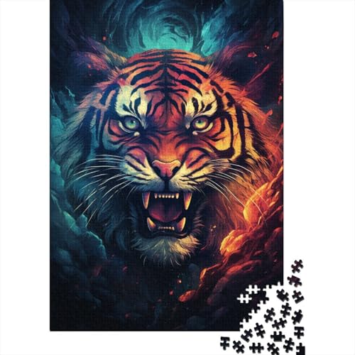 Puzzle-Geschenk, Bunter Tiger, 1000-teiliges Puzzle, Holzpuzzle für Erwachsene und Kinder ab 12 Jahren, Lernspiel, 50 x 75 cm von LiJianXXE