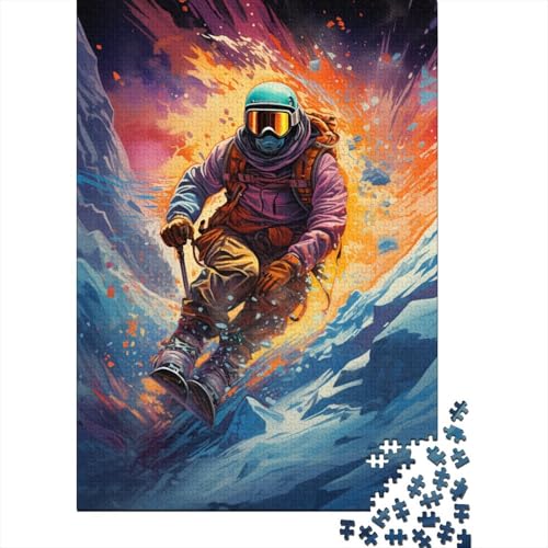 Puzzle-Geschenk Bunte Psychedelia für Snowboard-Abenteurer 1000-teiliges Puzzle Holzpuzzle für Erwachsene und Kinder ab 12 Jahren Challenge Family 50x75 cm von LiJianXXE