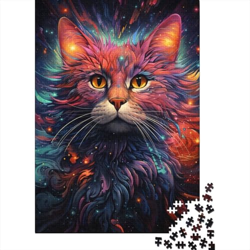 Puzzle Psychedelische Malerei Sternenhimmel Katze 1000-teiliges Puzzle Holzpuzzle für Erwachsene und Kinder Lernspiel für Erwachsene und Kinder 50x75 cm von LiJianXXE