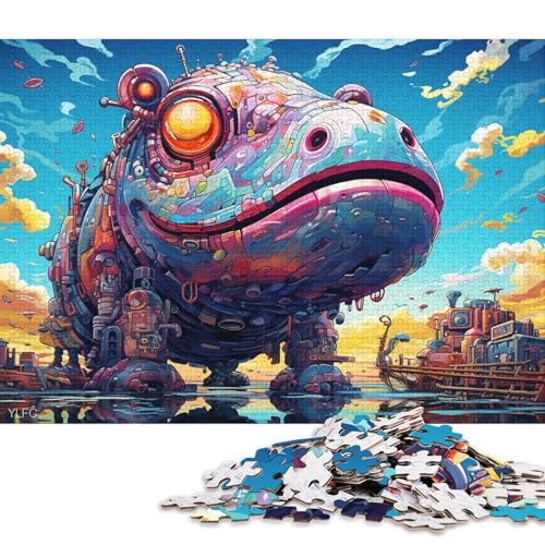 Puzzle Robot Hippo Art 1000-teiliges Puzzle aus Holz, geeignet für Erwachsene und Kinder ab 12 Jahren, entspannendes geistiges Lernspielzeug 38x26cm/1000 Teile von LiJianXXE