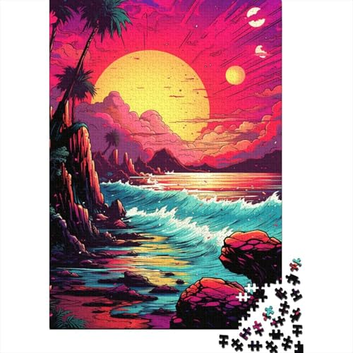 Puzzle Sonnenuntergang, Fantasie-Strand, Puzzle für Erwachsene, 1000 Teile, Holzpuzzle, Wandkunst, Puzzlespiele (Größe 75 x 50 cm) von LiJianXXE