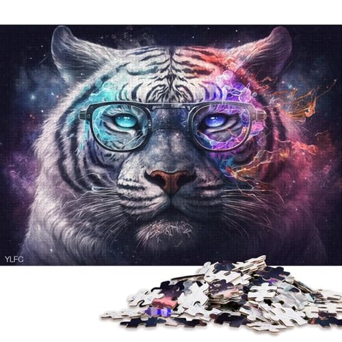 Puzzle für Erwachsene, 1000 Puzzle-Spielzeuge, weißer Tiger mit Brille, Puzzle für Erwachsene, Familienpuzzlespiel aus Karton (Größe 38 * 26 cm) von LiJianXXE