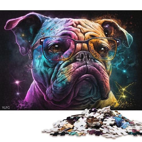 Puzzle für Erwachsene, 1000 Puzzles, Galaxie-Bulldogge mit Brille, Puzzles für Erwachsene und Kinder, Holzpuzzle, Lernspielzeug (Größe 75 * 50 cm) von LiJianXXE