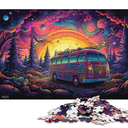 Puzzle für Erwachsene, 1000 Puzzles, Regenbogen-Bus, Puzzles für Erwachsene und Kinder, Holzpuzzles, Heimdekorationspuzzle 38x26cm/1000 Teile von LiJianXXE