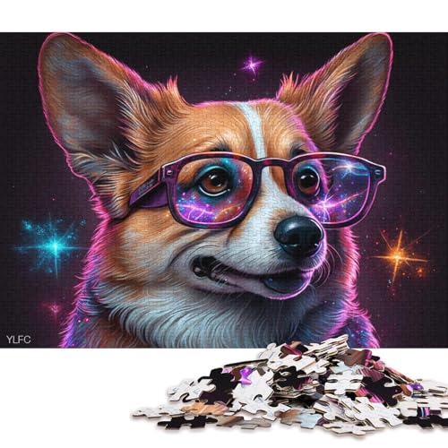 Puzzle für Erwachsene, 1000 Stück, Corgi mit Brille, Puzzle für Erwachsene und Kinder, Papppuzzle, Lernspielzeug (Größe 38 * 26 cm) von LiJianXXE