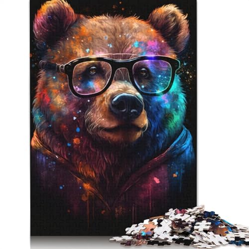 Puzzle für Erwachsene, 1000 Teile, Braunbär mit Brille, Puzzle für Erwachsene und Kinder, Holzpuzzle, Spielzeug, Denkspiel, Größe: 75 x 50 cm von LiJianXXE