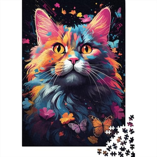 Puzzle für Erwachsene, 1000 Teile, Bunte getigerte Katze, kreatives Holzpuzzle, praktisches Spiel, Puzzle, Familiendekoration (Größe 75 x 50 cm) von LiJianXXE