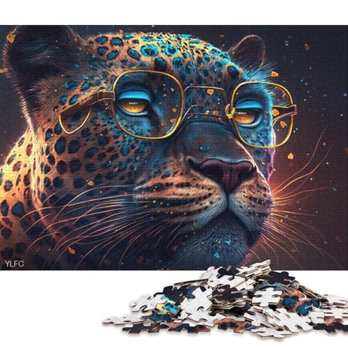 Puzzle für Erwachsene, 1000 Teile, Bunter Leopard mit Brille, Puzzles für Erwachsene und Kinder, Holzpuzzle, Lernspielzeug (Größe 75 * 50 cm) von LiJianXXE