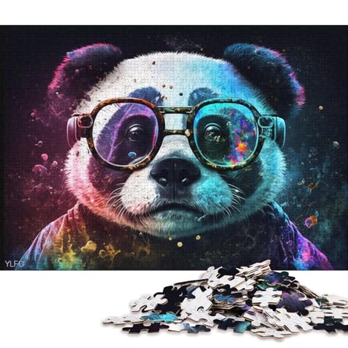 Puzzle für Erwachsene, 1000 Teile, Bunter Panda mit Brille, Puzzle für Erwachsene, Papppuzzle, Heimdekoration (Größe 38 * 26 cm) von LiJianXXE