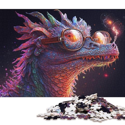 Puzzle für Erwachsene, 1000 Teile, Drache mit Brille, Puzzle für Erwachsene, Kartonpuzzle, lustiges Geschenk (Größe 38 * 26 cm) von LiJianXXE