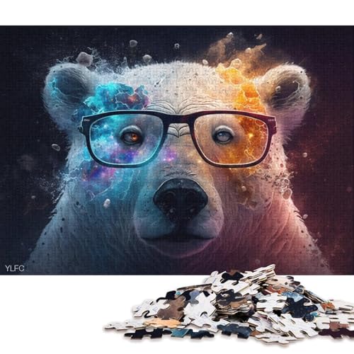 Puzzle für Erwachsene, 1000 Teile, Eisbär mit Brille, Puzzle für Erwachsene, Holzpuzzle, Lernspielzeug, Familienspiele (Größe 75 * 50 cm) von LiJianXXE