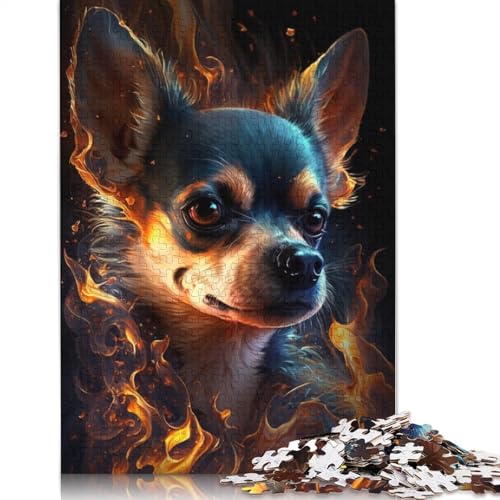 Puzzle für Erwachsene, 1000 Teile, Feuertier-Chihuahua, Puzzle für Erwachsene und Kinder, Holzpuzzle, Spielzeug, Denkspiel, Größe: 75 x 50 cm von LiJianXXE