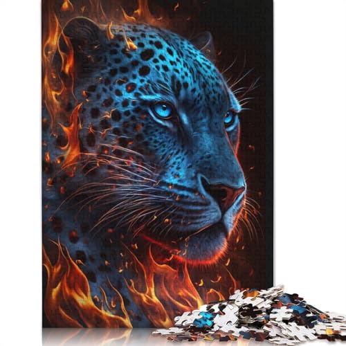 Puzzle für Erwachsene, 1000 Teile, Feuertier-Leopard, Puzzle für Erwachsene und Kinder, Holzpuzzle, Spielzeug, Denkspiel, Größe: 75 x 50 cm von LiJianXXE