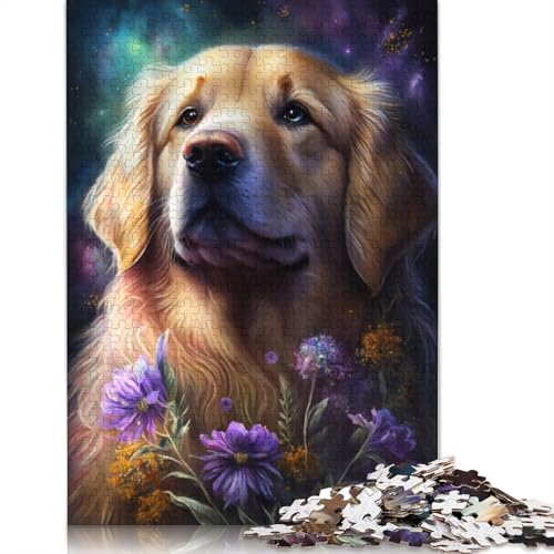 Puzzle für Erwachsene, 1000 Teile, Golden Retriever-Blumen-Puzzle für Erwachsene und Kinder, Papppuzzle, Spielzeug, Denkspiel, Größe: 38 x 26 cm von LiJianXXE