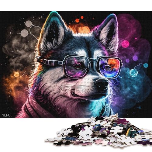 Puzzle für Erwachsene, 1000 Teile, Husky trägt Brille, Puzzle für Erwachsene, Papppuzzle, Heimdekoration (Größe 38 * 26 cm) von LiJianXXE