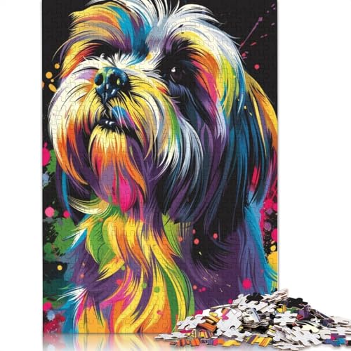 Puzzle für Erwachsene, 1000 Teile, Lhasa Apso-Hund, Kunstpuzzle, Kartonpuzzle, Familiendekoration, Größe: 38 x 26 cm von LiJianXXE