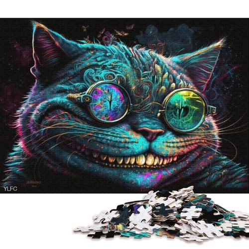 Puzzle für Erwachsene, 1000 Teile, Psychedelische Katze mit Brille, Puzzle für Erwachsene, Puzzle aus Karton, Lernspielzeug, Familienspiele (Größe 38 * 26 cm) von LiJianXXE