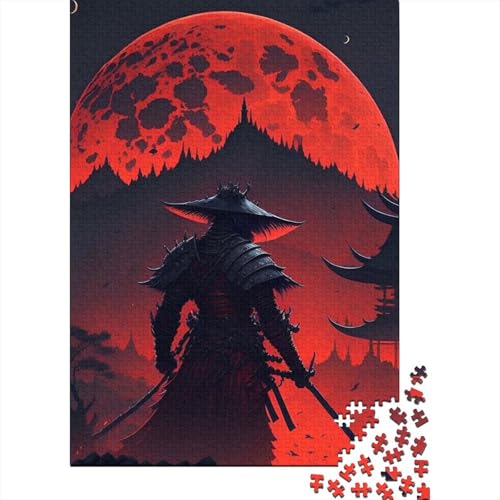 Puzzle für Erwachsene, 1000 Teile, Red Moon Samurai, Holzpuzzle für Erwachsene und Jugendliche von Challenging Game Gifts (Größe 75 x 50 cm) von LiJianXXE