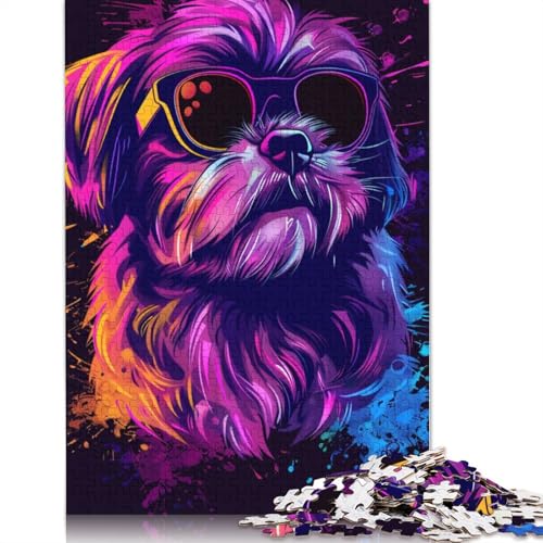 Puzzle für Erwachsene, 1000 Teile, Shih Tzu Neon, Puzzle für Erwachsene, Holzpuzzle, Heimdekoration, Größe: 75 x 50 cm von LiJianXXE