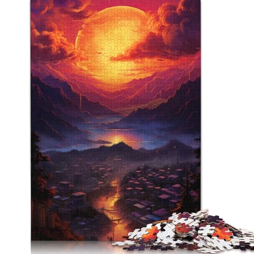 Puzzle für Erwachsene, 1000 Teile, Sonnenuntergang über der Stadt mit Bäumen, Puzzle für Erwachsene, Holzpuzzle, Heimdekoration, Größe: 75 x 50 cm von LiJianXXE