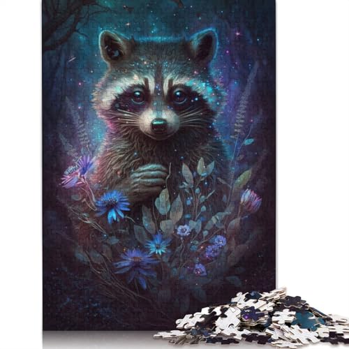 Puzzle für Erwachsene, 1000 Teile, Waschbär-Blumen-Galaxie, Puzzle für Erwachsene und Kinder, Papppuzzle, Spielzeug, Denkspiel, Größe: 38 x 26 cm von LiJianXXE