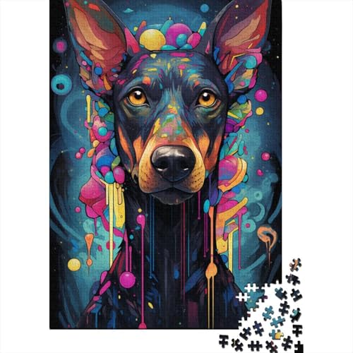 Puzzle für Erwachsene, 1000 Teile, Zukunft, farbenfrohe psychedelische Dobermann-Illustrationen, Puzzle für Erwachsene, anspruchsvolles Denkspiel (Größe 75 x 50 cm) von LiJianXXE